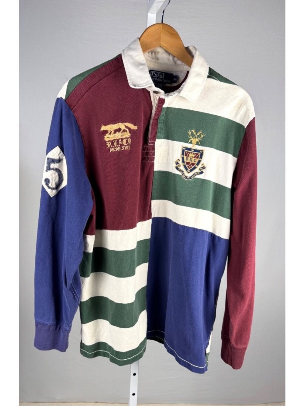 Polo By Ralph Lauren Mens Rugby Shirt XL Multicolor Striped Crest Logo Long Slee